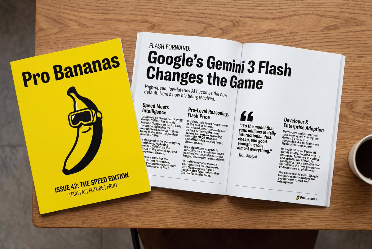 Analysis of Gemini 3 Flash Launch Reception, Product, nanoBanana-Pro, Gemini 3 Flash, Pro Bananas reference image