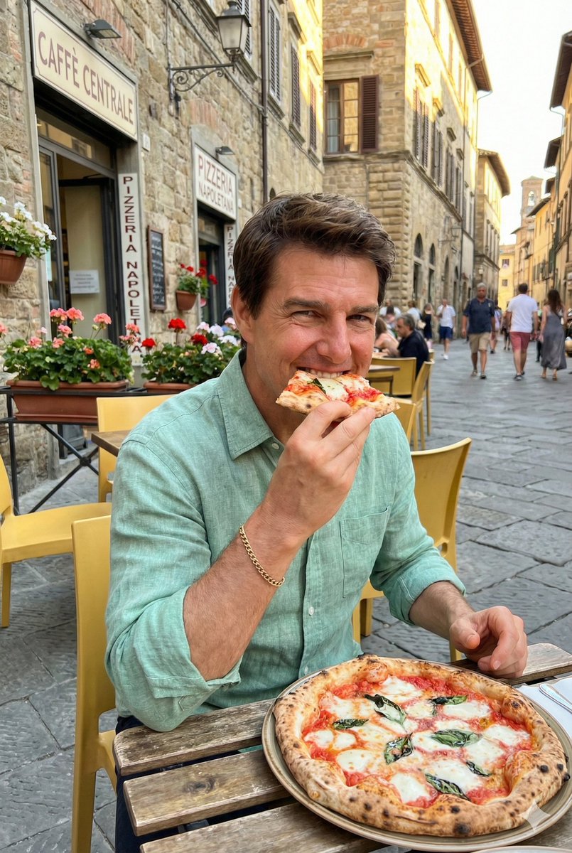 Sunlit Italian Street Pizza Experience, City, nanoBanana-Pro, Cobblestone, Flower Pots reference image