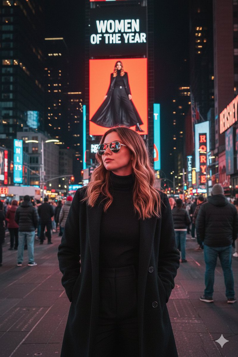 Times Square Portrait: Women of the Year, City, nanoBanana-Pro, Candid Pose, High Fashion reference image