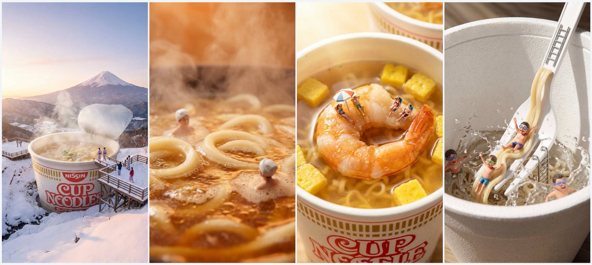 巨物系列组图，风景，nanoBanana-Pro，Action and Fun, Cup Noodles Environments风格参考图