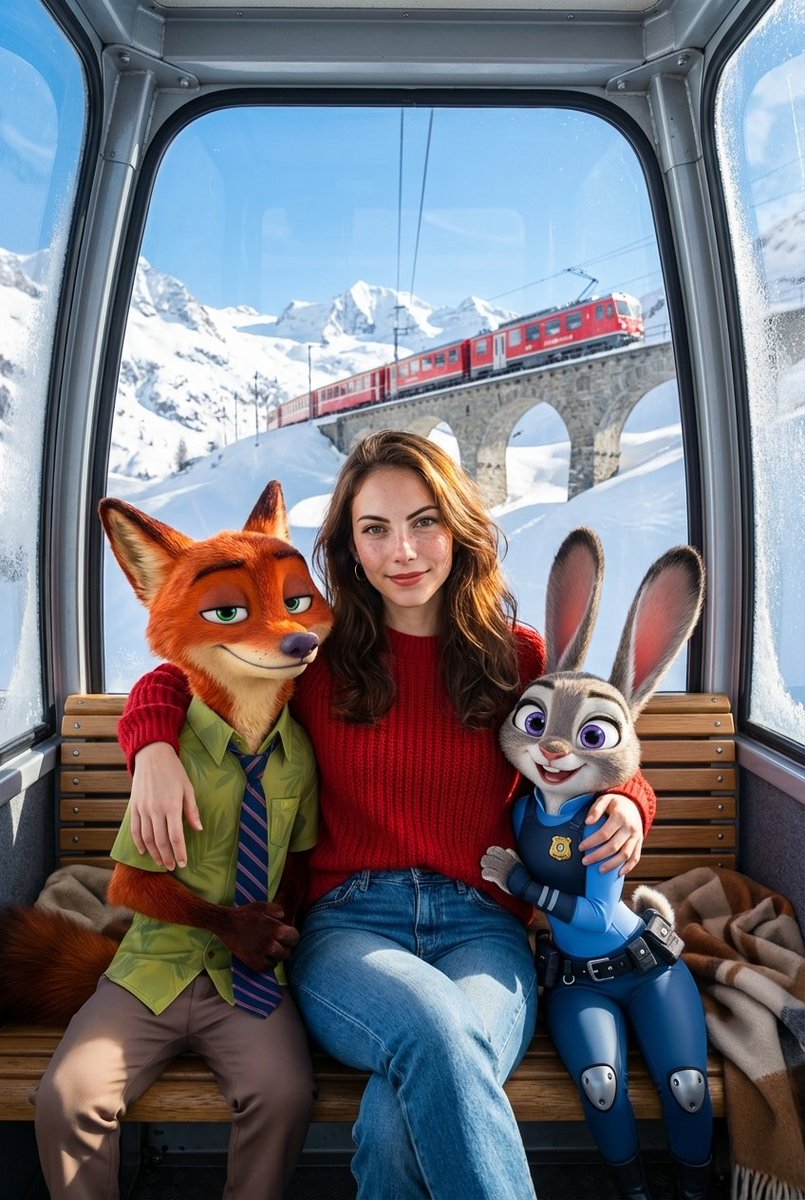 Cozy Winter Scene Inside a Glass Cable Car in the Swiss Alps, Vehicle, nanoBanana-Pro, Alpine Train, Cable Car reference image