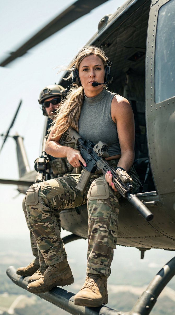 Tactical Operator in Helicopter Shot, Fashion, nanoBanana-Pro, Action Shot, Assault Rifle reference image