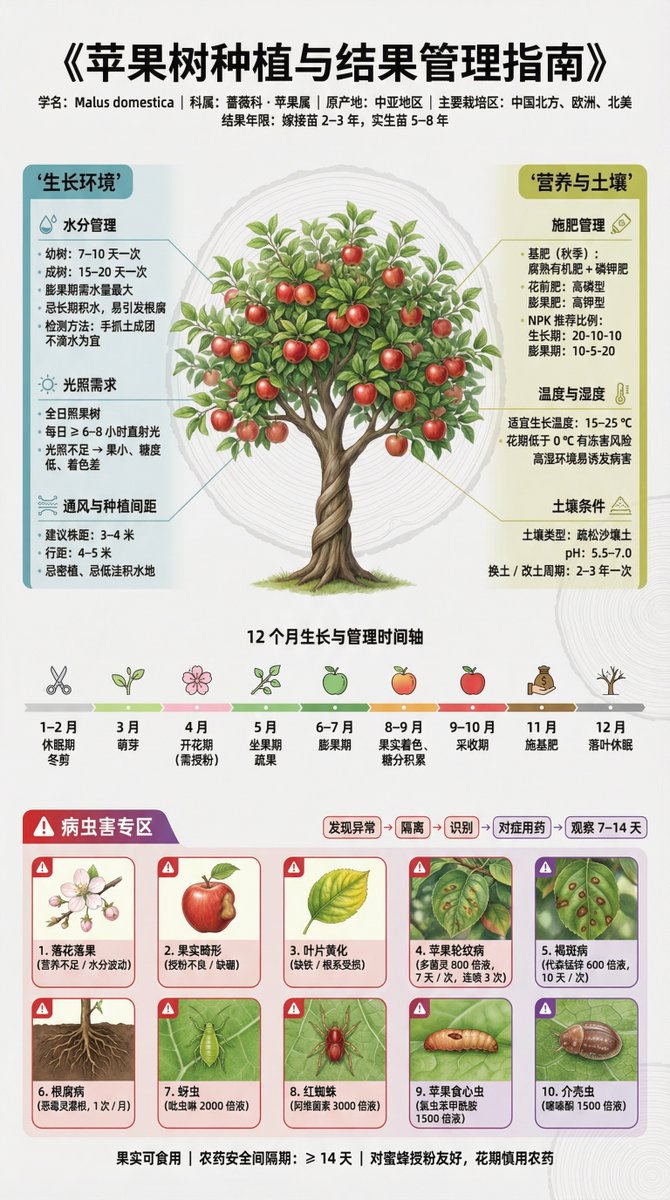 Fruit Tree Cultivation Guide Poster, Realistic, nanoBanana-Pro, 4K Ultra High Resolution, Agricultural Infographic reference image
