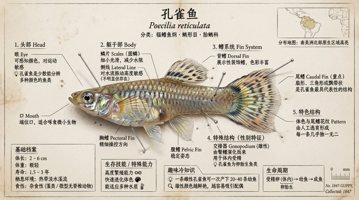 动物森友会博物馆系列鱼类科普图谱，动物，nanoBanana-Pro，Aquarium Display, Artistic Representation风格参考图