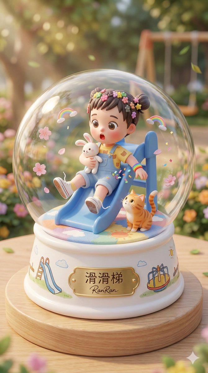 女儿的专属水晶球回忆，3D，nanoBanana-Pro，3D, 3D Render风格参考图