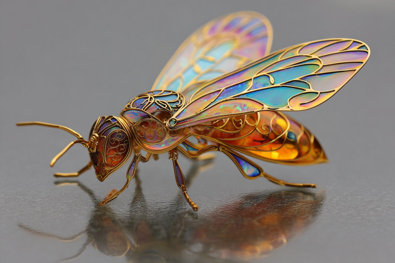 Art Nouveau Holographic Insect, Animal, nanoBanana-Pro, Art Nouveau, Flowing Lines reference image