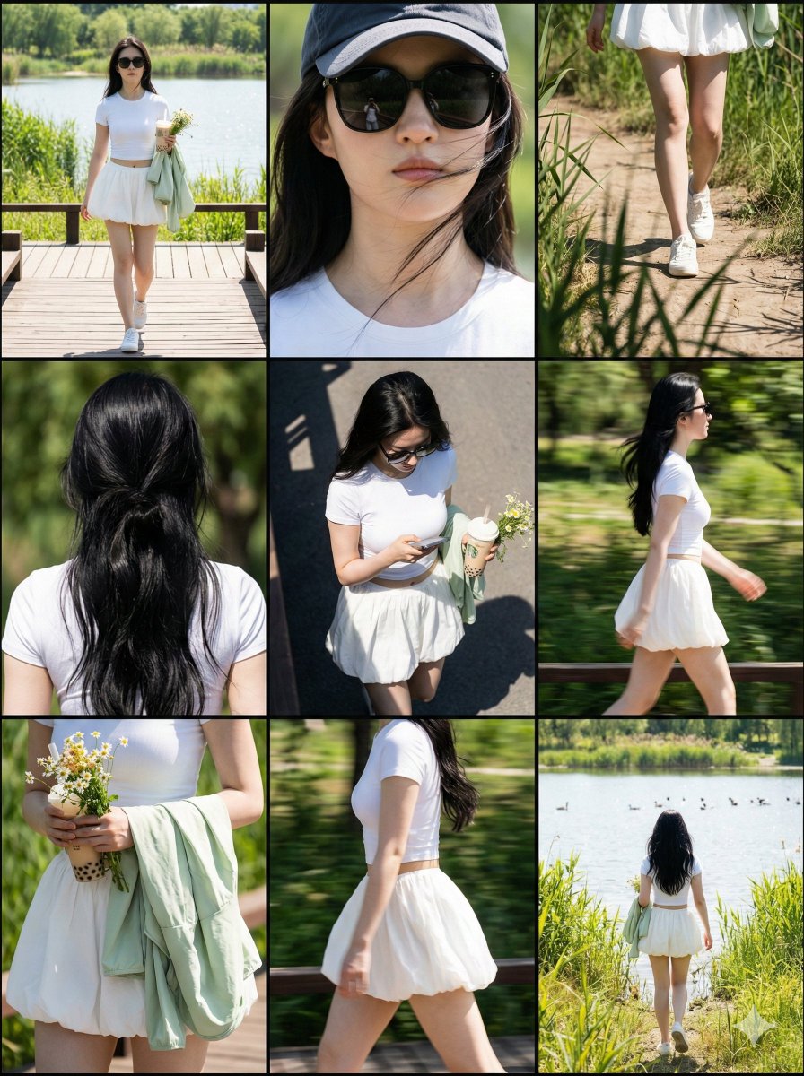 Paparazzi Collage Master, Fashion, nanoBanana-Pro, 9-Grid Collage, Bright Natural Sunlight reference image