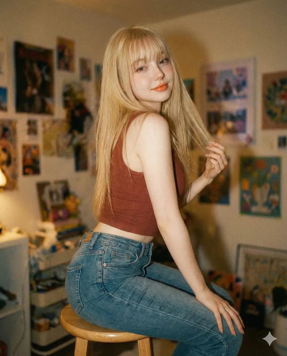 Artistic Portrait of a Young Woman, People, nanoBanana-Pro, Artistic Portrait, Blue Denim Pants reference image