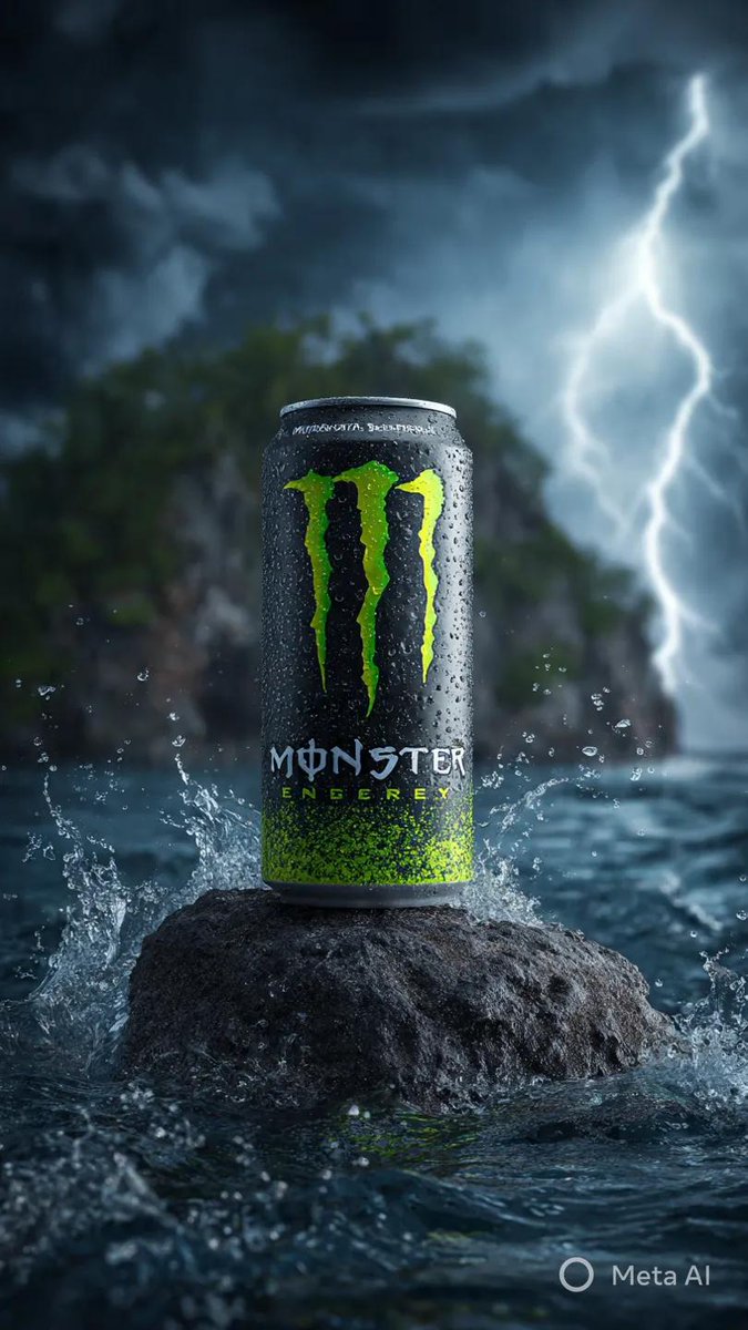 暴风雨中的超现实主义能量饮料罐，现实，nanoBanana-Pro，Cinematic, Energy Drink风格参考图