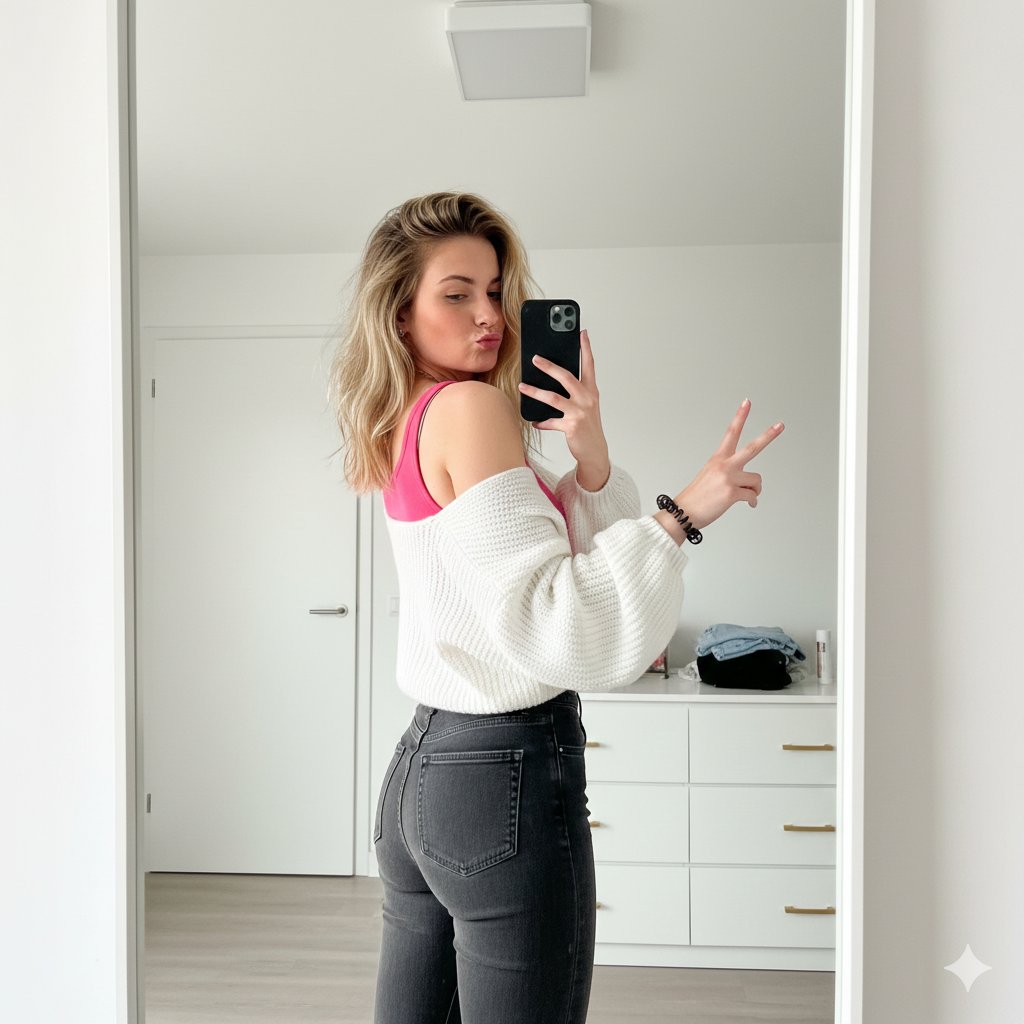 Female Selfie in a Modern Bedroom, People, nanoBanana-Pro, Female, Minimalist Decor reference image
