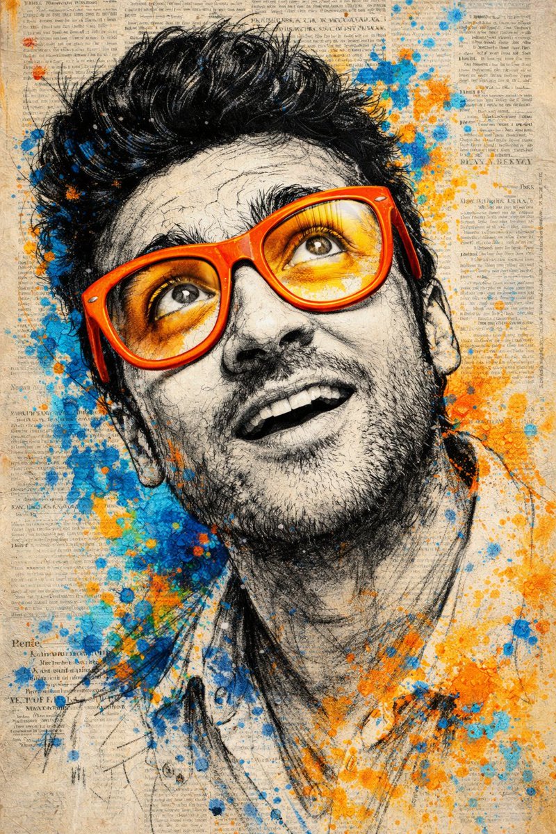 Vibrant Expressive Portrait of a Man, People, nanoBanana-Pro, Abstract Expressionism, Creativity reference image