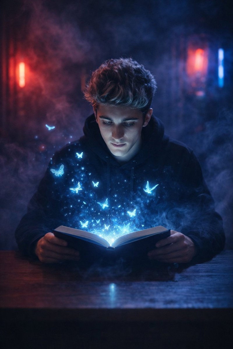 The Reader in a Mysterious Smoky Room, People, nanoBanana-Pro, Ethereal, Mysterious Atmosphere reference image