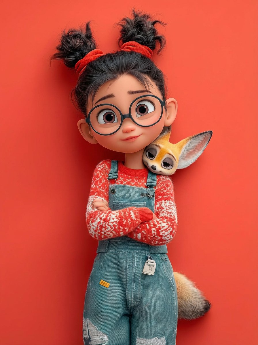 Cozy 3D Pixar-style Little Girl with a Fennec Fox, People, nanoBanana-Pro, 3D, 3D Pixar reference image