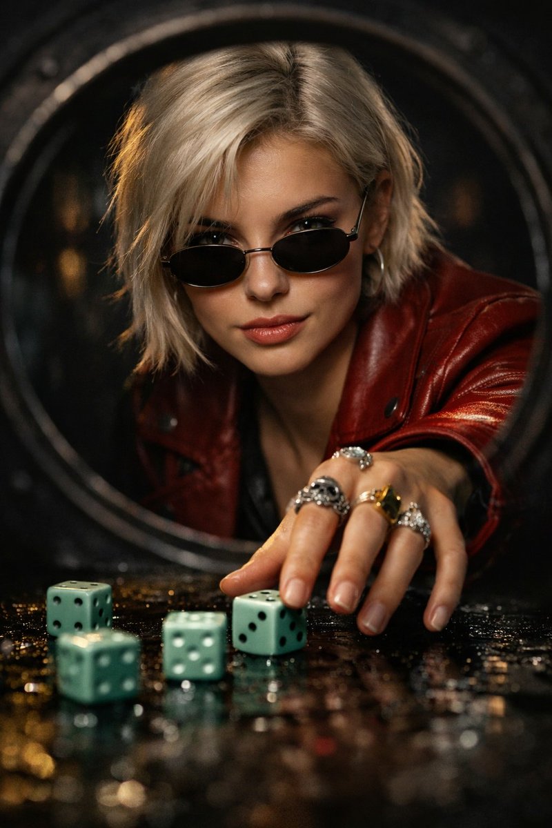 Emotionally Distant Platinum Blonde Woman, People, nanoBanana-Pro, Cinematic, Dark Circular Door reference image