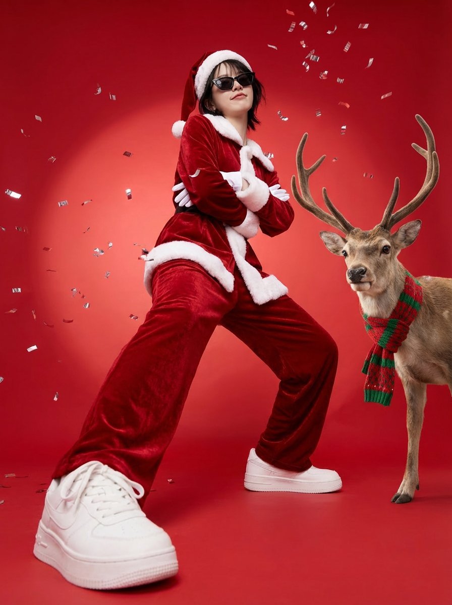 Sassy Santa Poster, Realistic, nanoBanana-Pro, Confident Pose, Festive Santa reference image