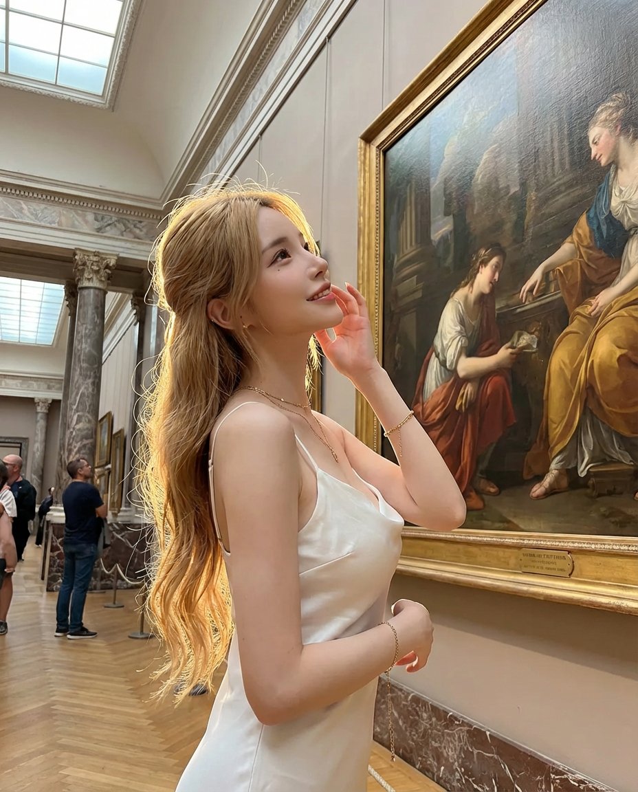 Golden Hour in an Art Museum, People, nanoBanana-Pro, Art Appreciation, Art Museum reference image