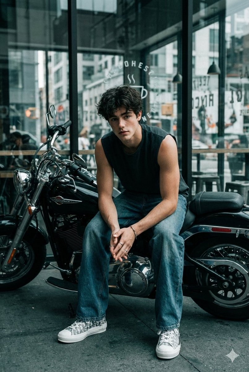 Nano Banana Pro on Gemini, City, nanoBanana-Pro, 35mm Film, Cruiser Motorcycle reference image