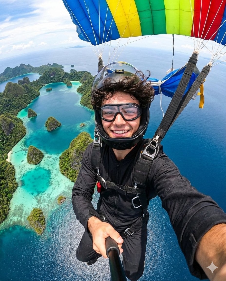 纳米香蕉在Gemini应用上的超现实主义自拍，现实，nanoBanana-Pro，Adventure, Cinematic风格参考图