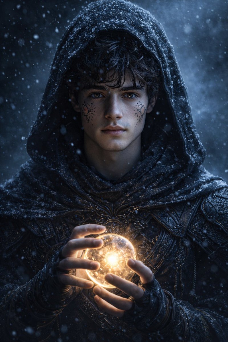 Mysterious Hooded Mage Dark Fantasy Portrait, Fantasy, nanoBanana-Pro, 3D, Cinematic Depth reference image