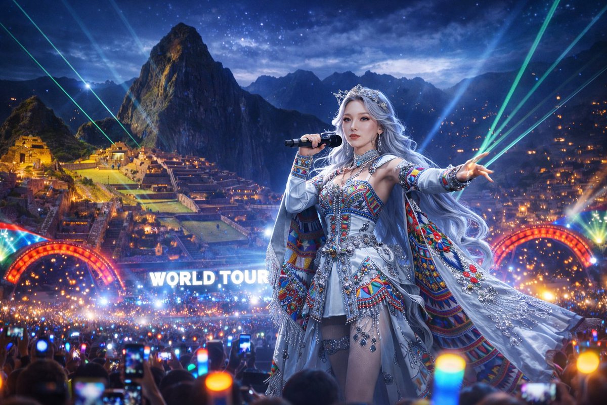 World Tour Live Concert Documentary, Landscape, nanoBanana-Pro, Character Performance, Cultural Integration reference image