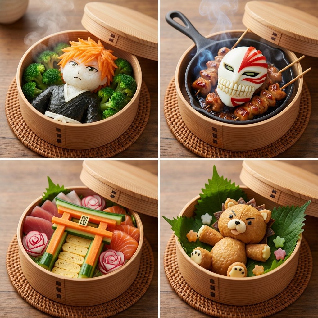 Ghibli主题美食拼盘分析，美食，nanoBanana-Pro，Bento Box, Food Art风格参考图