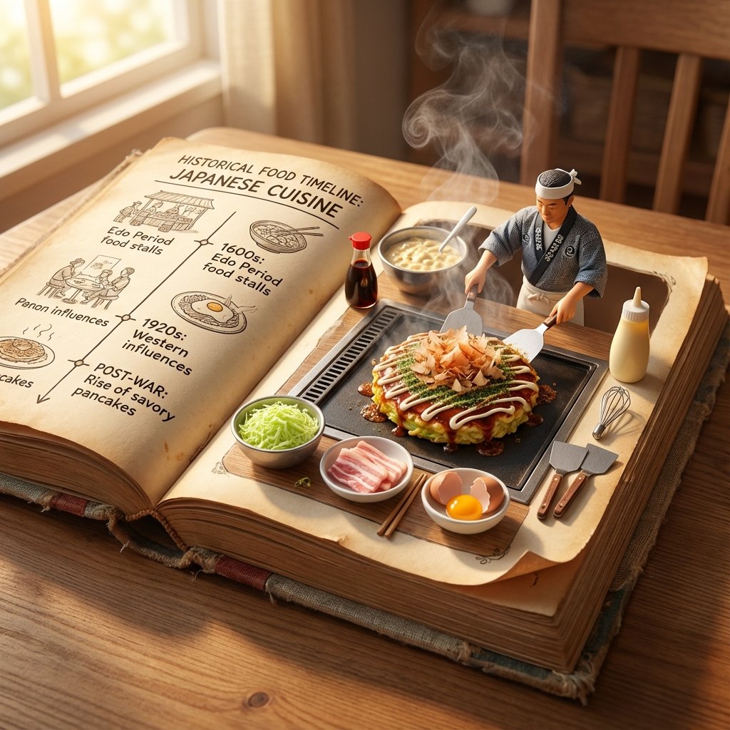 Okonomiyaki, Food, nanoBanana-Pro, 3D Miniature, Chef Cooking reference image