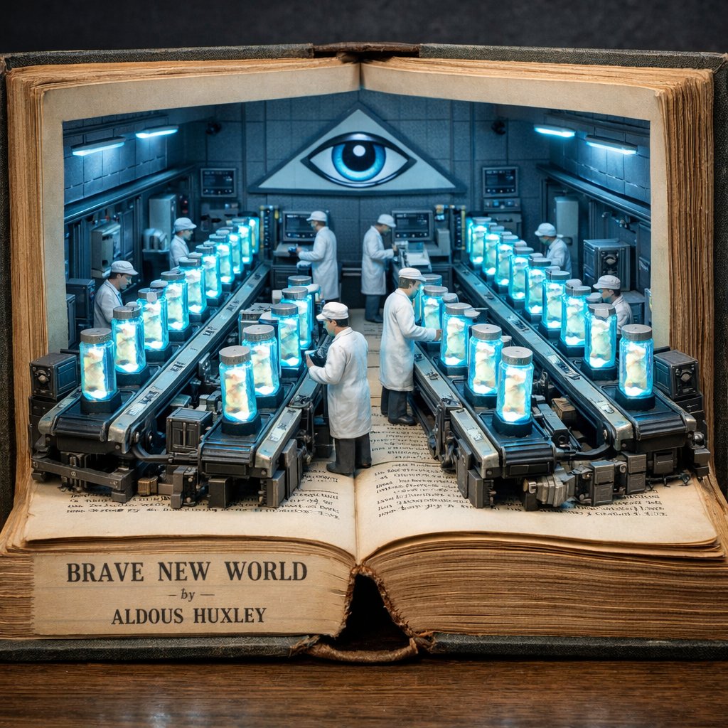 从《勇敢的新世界》中浮现的幻想微缩景观，抽象，nanoBanana-Pro，3D, Brave New World风格参考图
