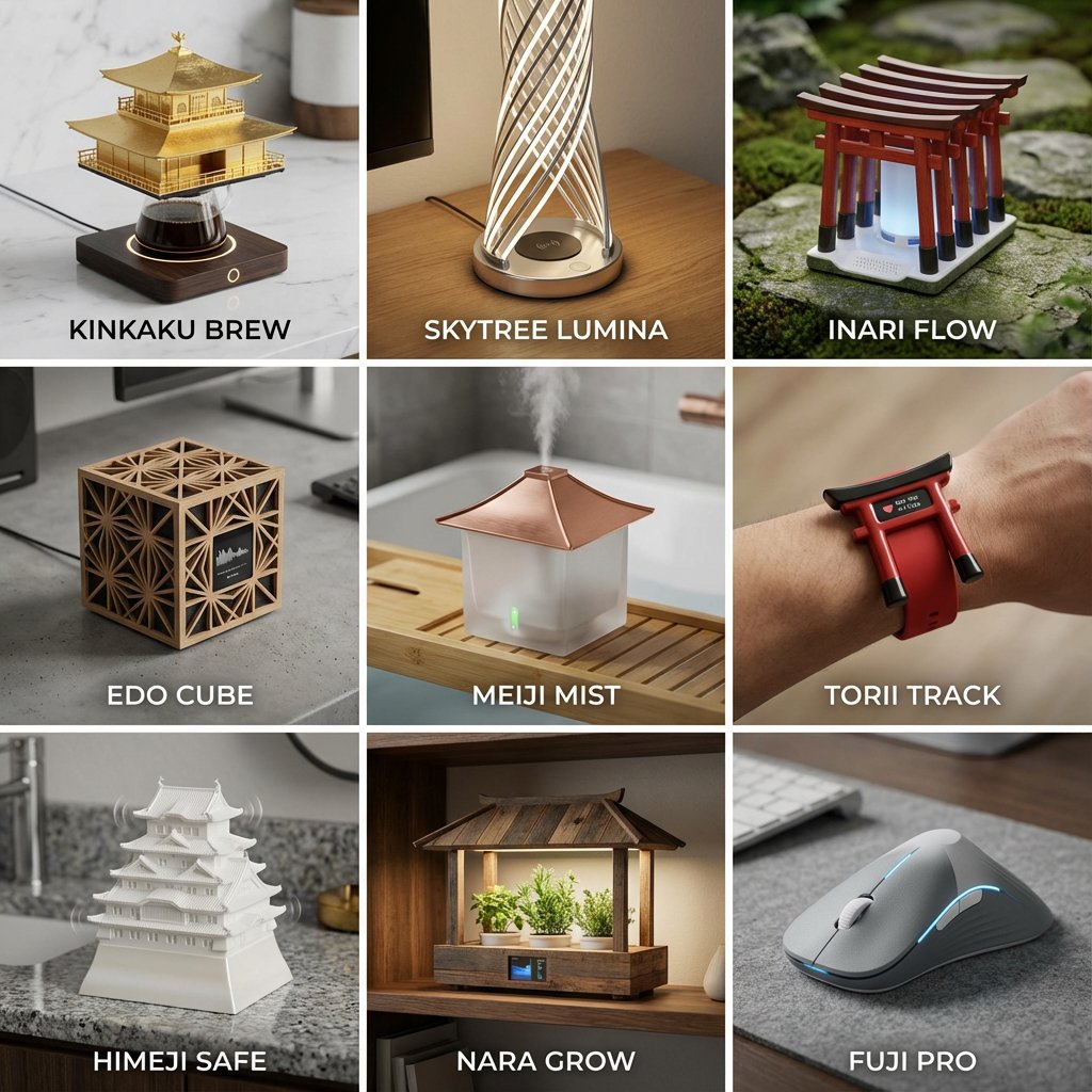 结合著名建筑地标创新设计的家居高科技产品，科技，nanoBanana-Pro，Architectural-Inspiration, High-Tech风格参考图
