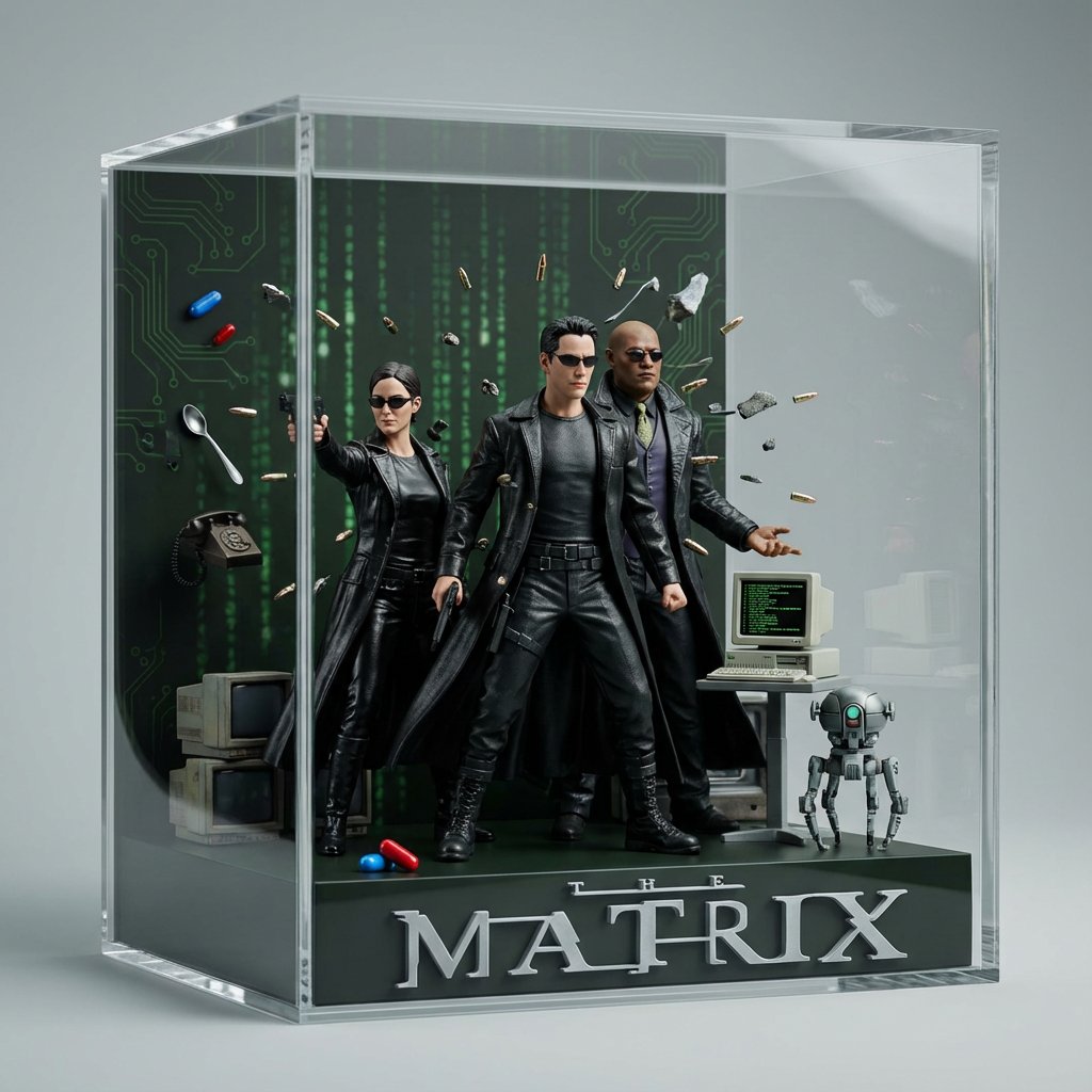 Movie Scene Toyification, Film, nanoBanana-Pro, 3D Printed Movie Name, Collector Toy Box reference image