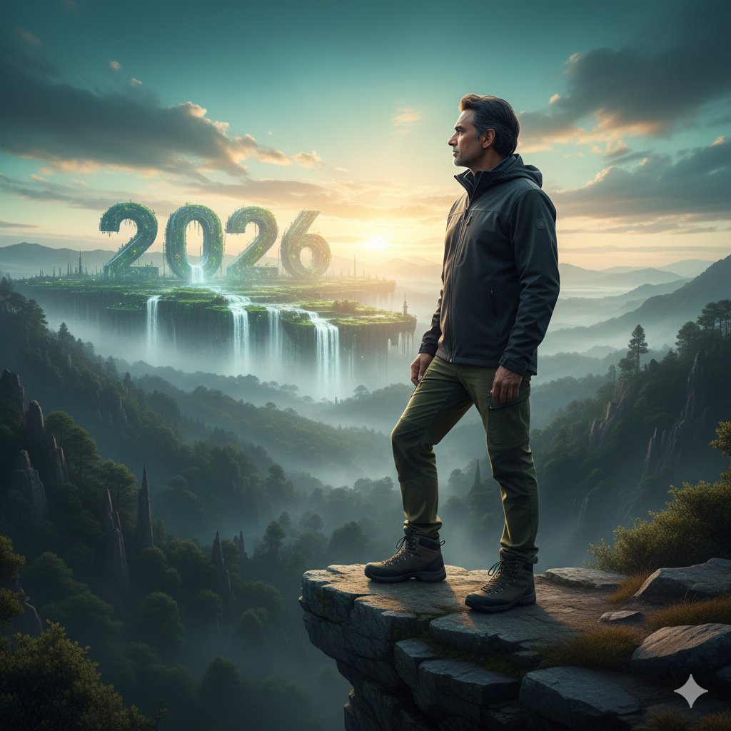 Middle-aged South Asian Man on Cliff Edge, People, nanoBanana-Pro, Cinematic, Cliff Edge reference image