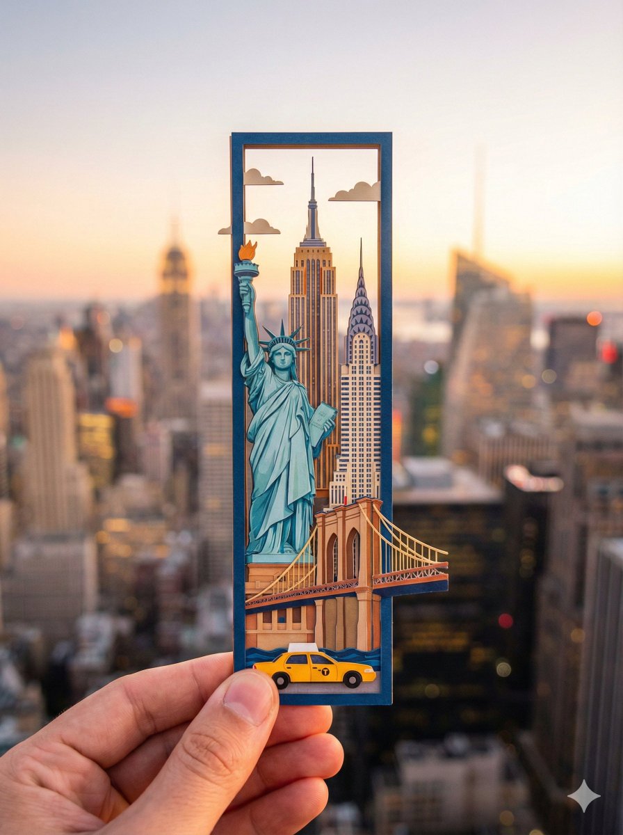 City Paper-Cut Bookmark, City, nanoBanana-Pro, 插画, 城市 reference image, image 3 of 3