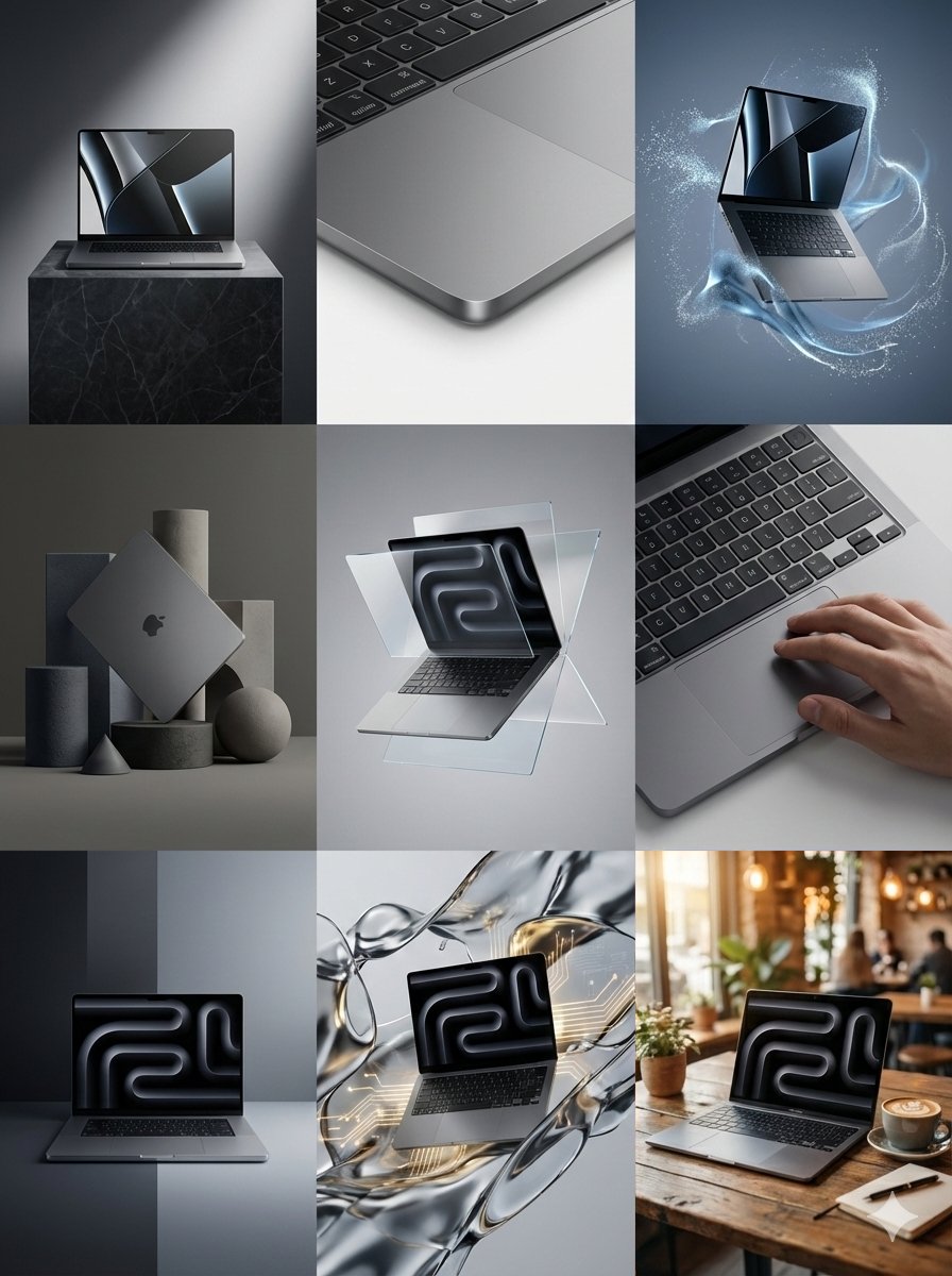 Macbook Pro 不官方广告概念，时尚，nanoBanana-Pro，Brand Consistency, Cinematic风格参考图