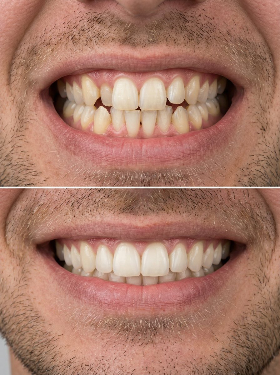 Before and After Dental Transformation, Realistic, nanoBanana-Pro, Before After, Clinical Photography reference image