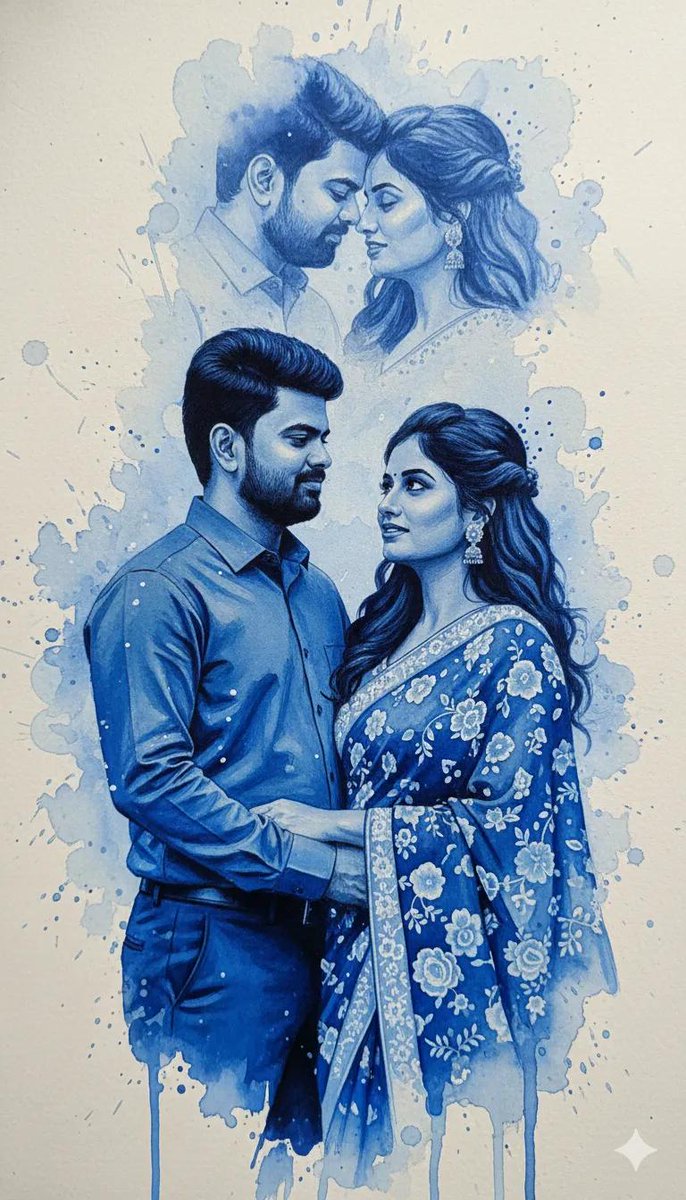 Ultra-realistic Portrait in Blue Ink Spill on Paper, Realistic, nanoBanana-Pro, 蓝墨水, 影视 reference image