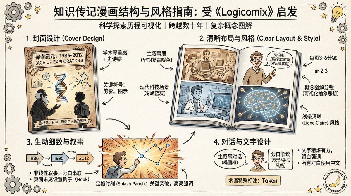 Comics Script Reference for Knowledge Biography, Comic, nanoBanana-Pro, Chinese Language, Color Narrative reference image