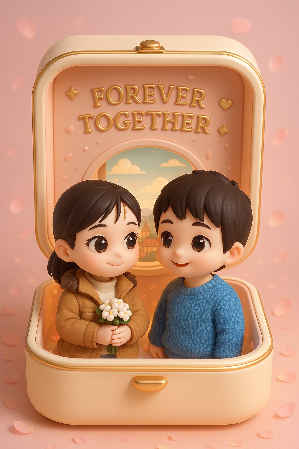 Delicate and Adorable 3D Rendered Couples Collection Figurine, 3D, nanoBanana-Pro, 3D, 3D渲染 reference image