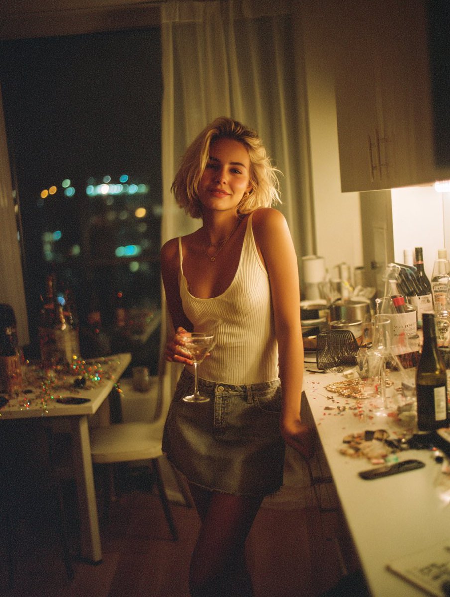 Midjourney vs ChatGPT, People, nanoBanana-Pro, After-Party, Blonde Woman reference image
