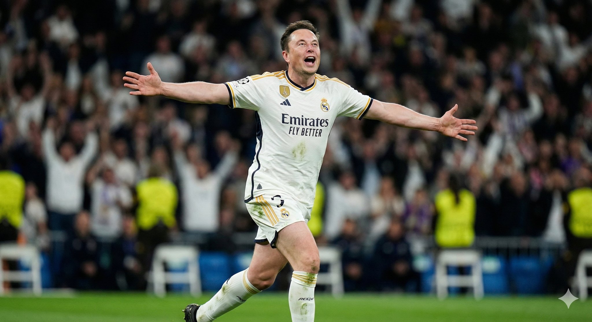 Hyper-Realistic Football Star Celebration Scene, Realistic, nanoBanana-Pro, Celebration Pose, Dynamic Atmosphere reference image
