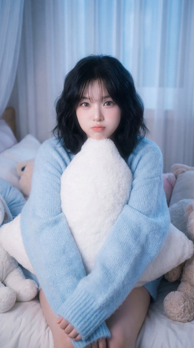Dreamy K-pop Idol, Cute, nanoBanana-Pro, Blue tones, Cute reference image