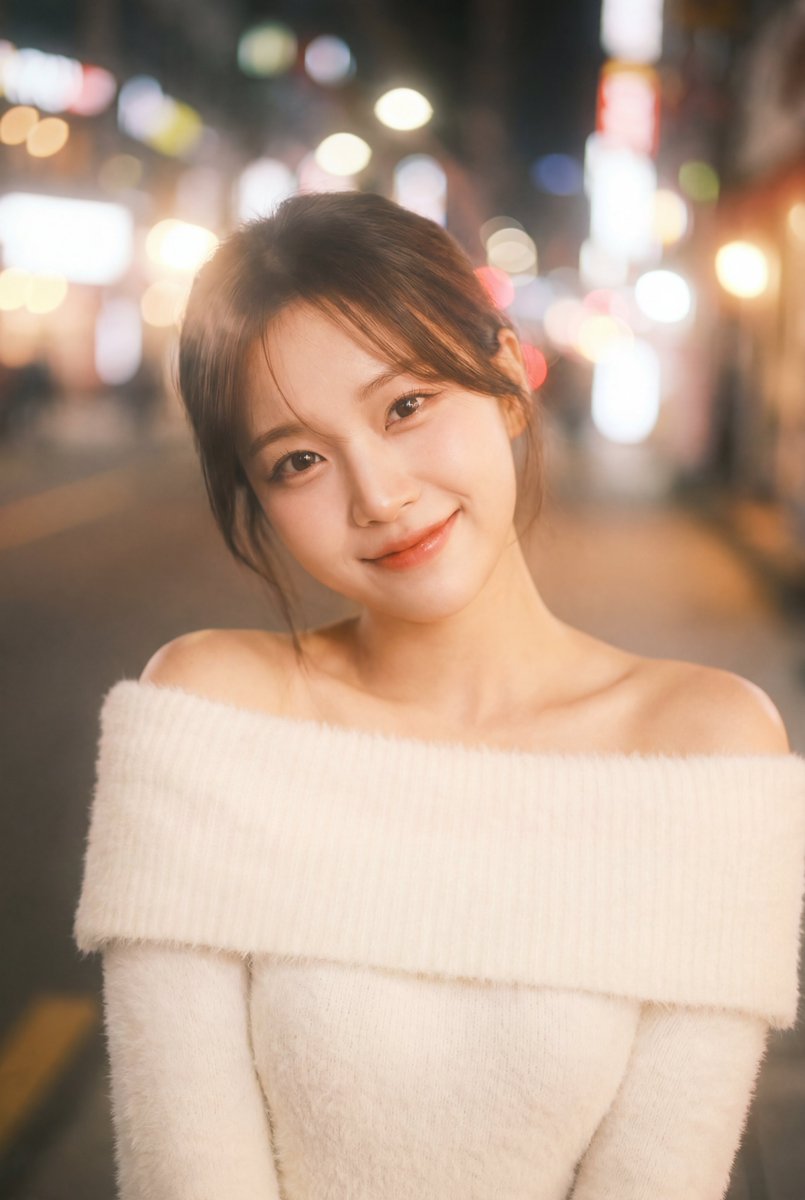 Korean K-pop Idol Portrait, People, nanoBanana-Pro, City Lights, Close-up reference image