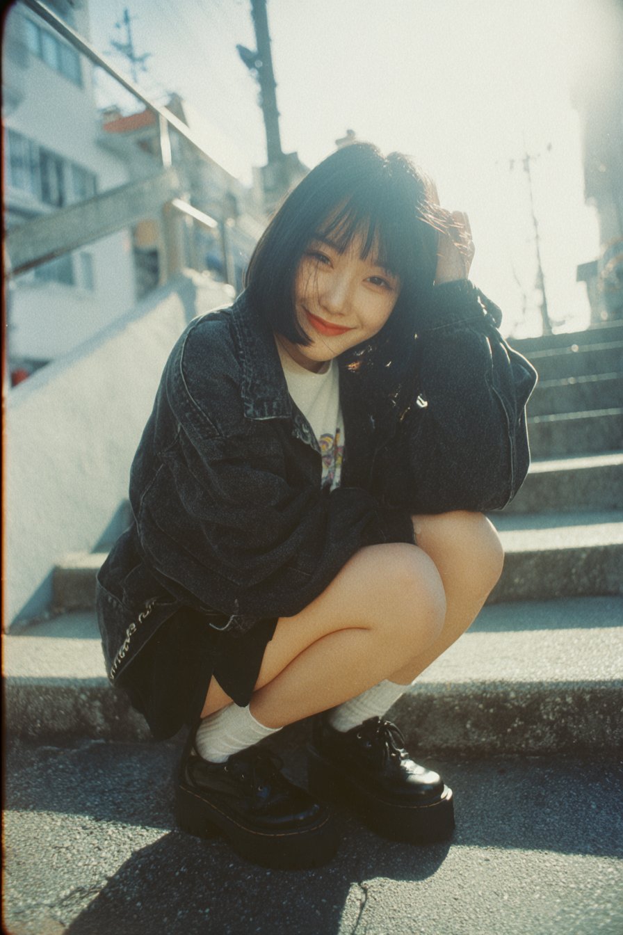 Fantasy AI Fashion, Film, nanoBanana-Pro, Analog Film, Black Mini Skirt reference image