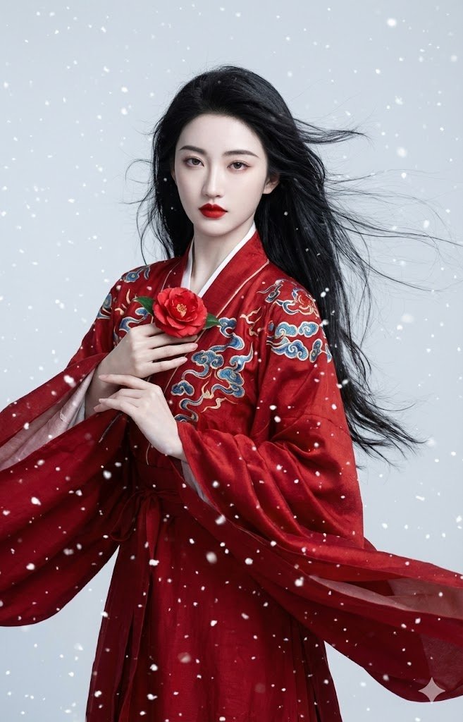 Masterpiece Warring States Robe Portrait, Fashion, nanoBanana-Pro, Cinematic Fashion, East Asian Swordswoman reference image