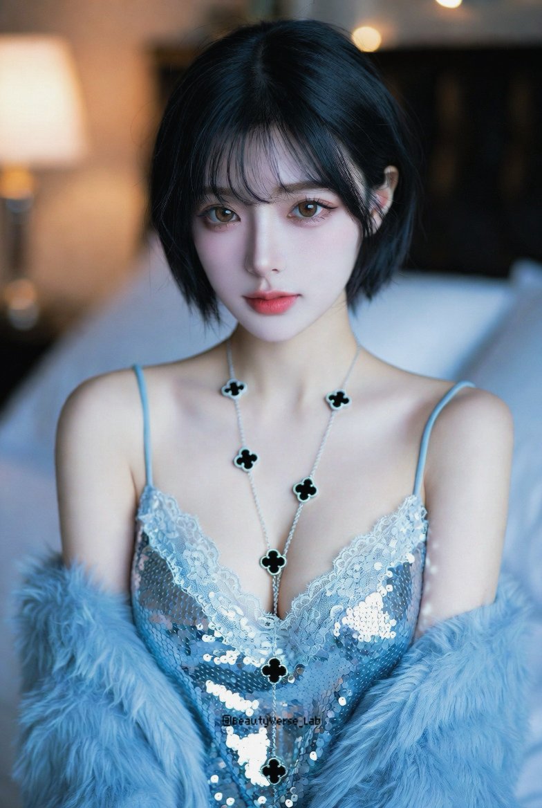 冰藍亮片女孩，人物，nanoBanana-Pro，Commercial Photography, East Asian Woman风格参考图