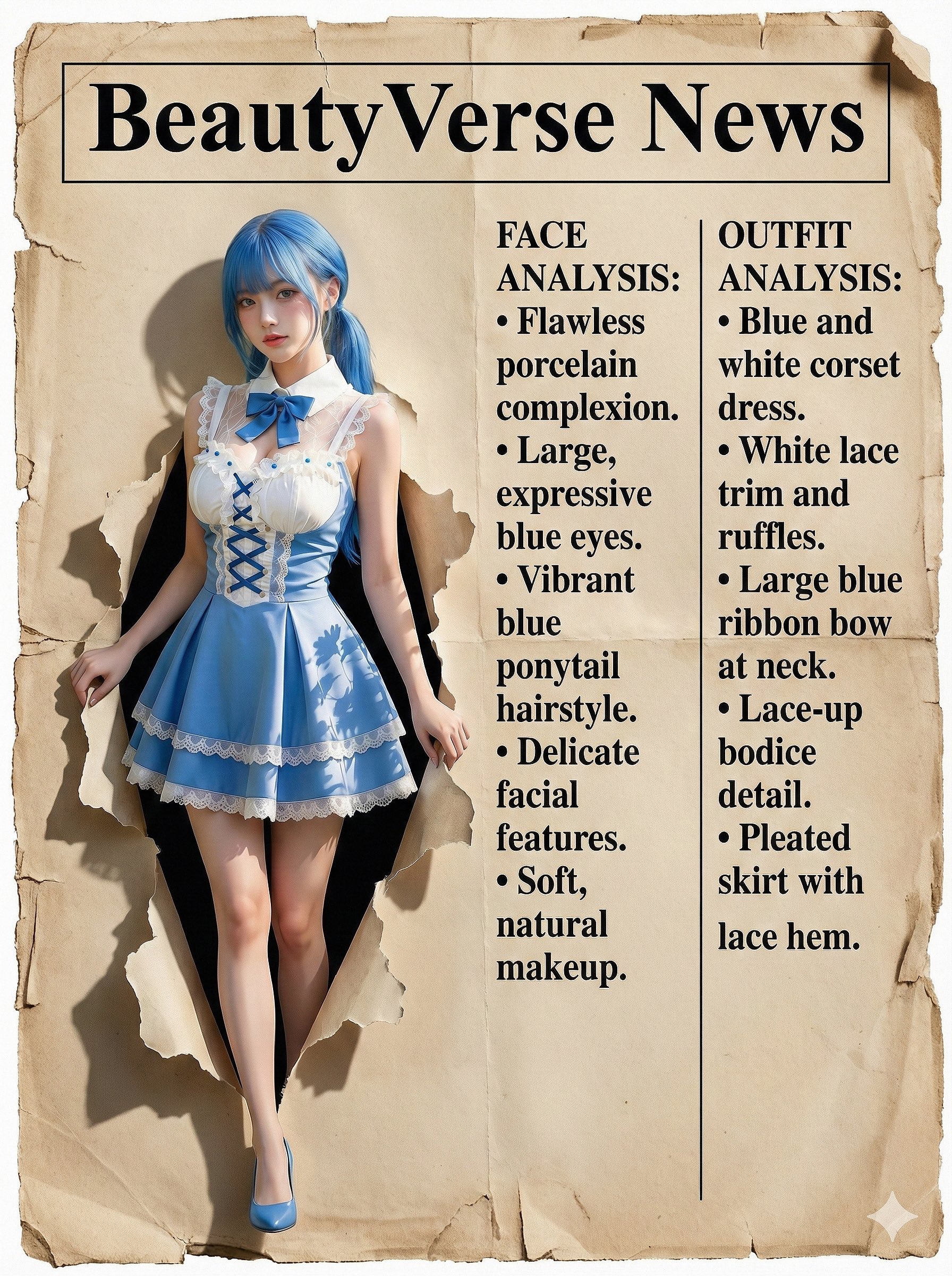 Character Analysis and Newspaper Rip Effect, People, nanoBanana-Pro, 3D Cutout, Character Analysis reference image