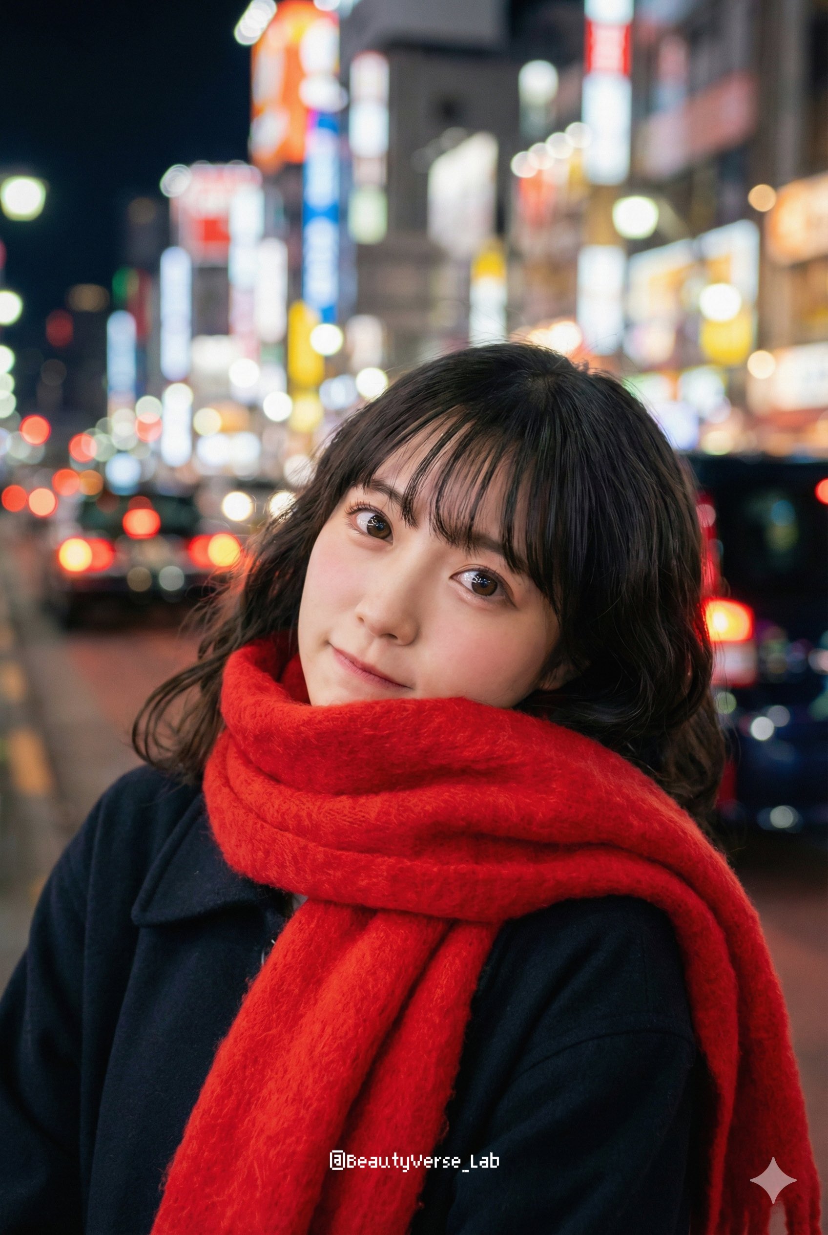 Beautiful Woman on a Winter Night Street, People, nanoBanana-Pro, Close-Up Portrait, Ethereal Atmosphere reference image