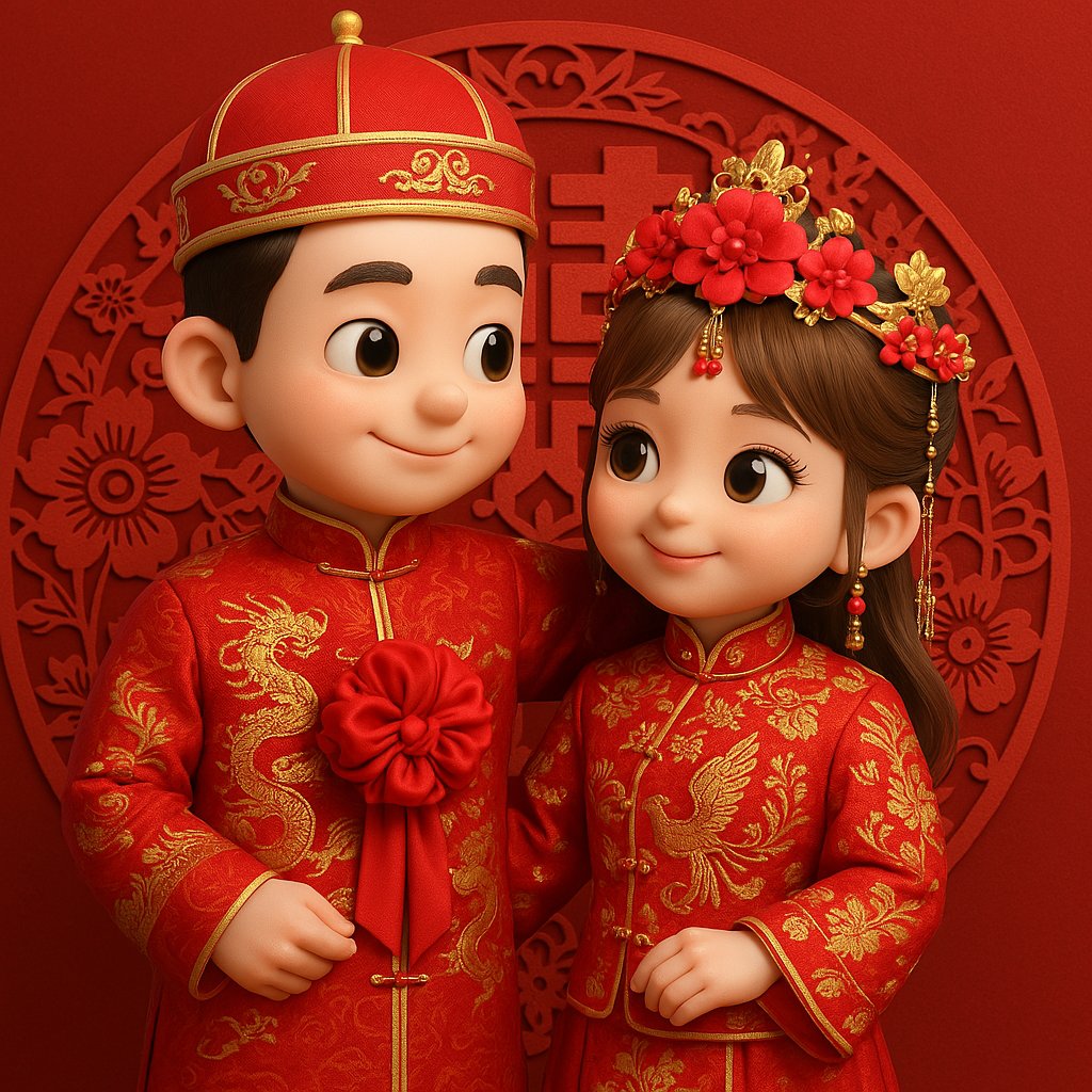 Q-version Chinese Wedding, People, nanoBanana-Pro, Q版, 绣龙纹 reference image