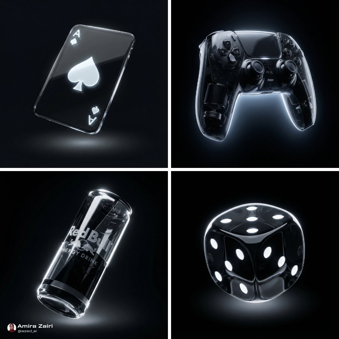 Glossy Black Objects Created with Nano Banana Pro, 3D, nanoBanana-Pro, 3D, 3D Rendering reference image