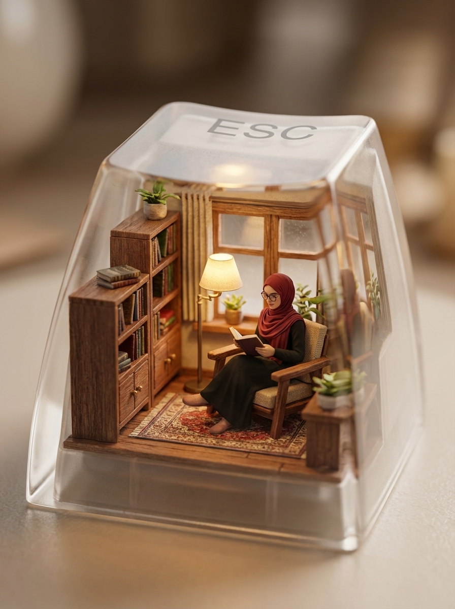 Escape the Crowd, Image Created Using Nano Bnanana Pro on LeonardoAi, Realistic, nanoBanana-Pro, Cinematic Macro, Computer Keycap reference image