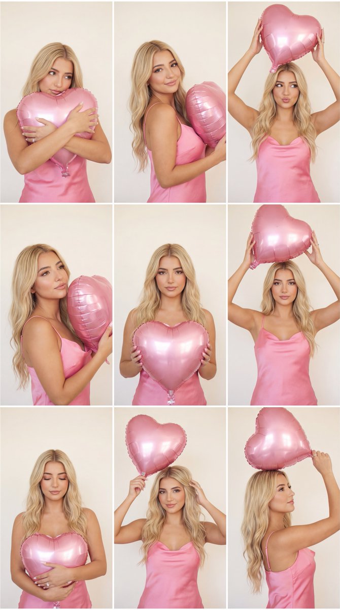 Female Model Pink Heart Balloon Series, People, nanoBanana-Pro, 3D, Editorial Style reference image