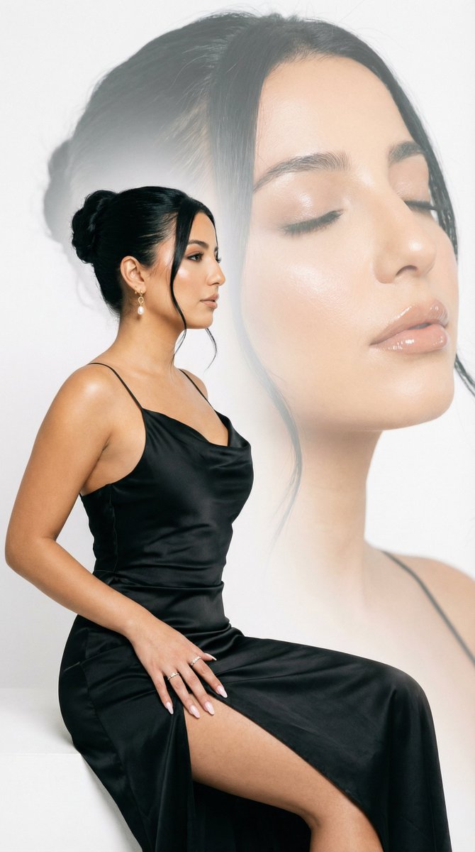 High-Fashion Double-Exposure Photography, Fashion, nanoBanana-Pro, Black Dress, Double Exposure reference image